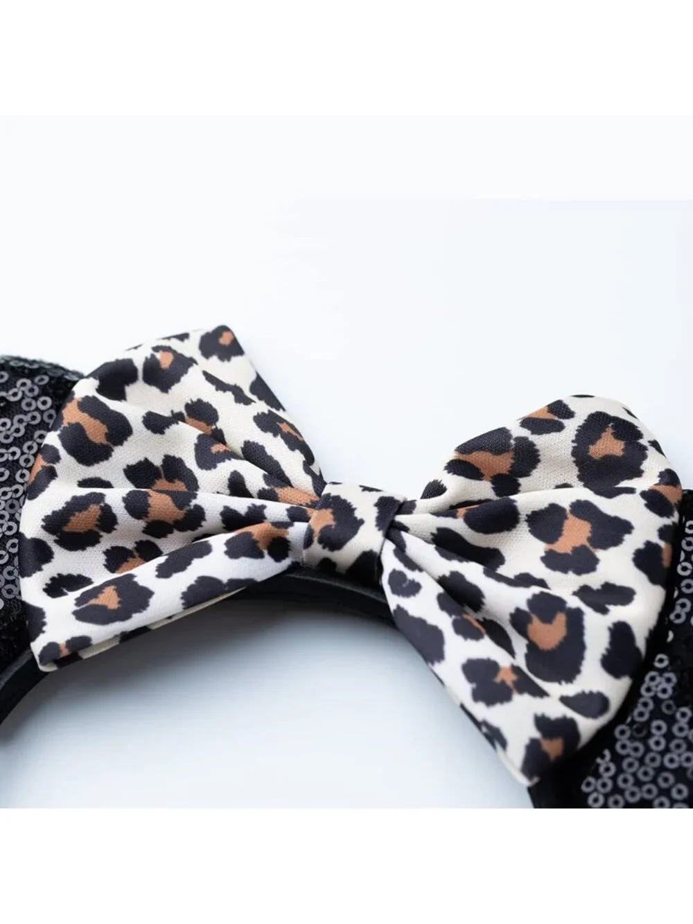 Women Leopard Black Shiny Bow Mickey Mouse Hair Headband For Cosplay